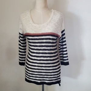 Pink Rose  Striped Sweater 3/4 Sleeves Size M